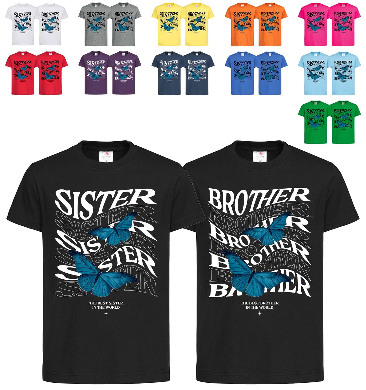 Парні чорні дитячі футболки Принт брат і сестра (8-2-10), фото 1