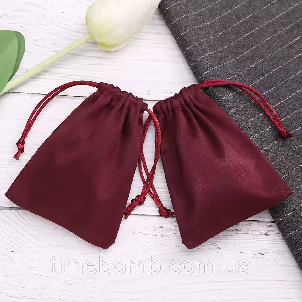 Подарунковий мішечок з фланелі 7 х 9 см бордовий, фото 1