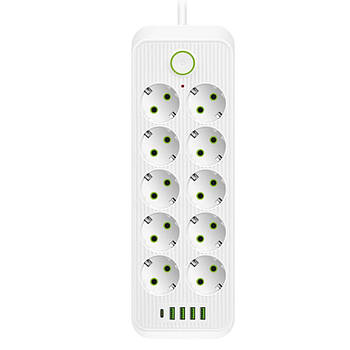 Мережевий фільтр 3м (10×220В+4×USB+1×Type-C) Тк-13, Білий / Подовжувач з вимикачем / Фільтр-подовжувач