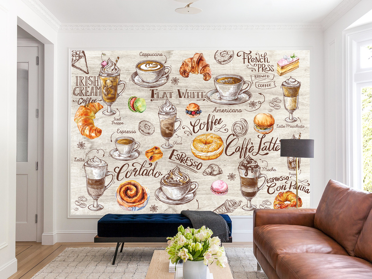 Фотошпалери самоклейна плівка Oracal, яскраві шпалери для декору кухні, кафе "Кава та десерт", фото 1