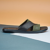 Чоловічі шкіряні шльопанці (натуральна шкіра) чорні з зеленим, капці, сланці зі шкіри на літо для чоловіків, розміри 39-48, фото 3