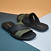 Чоловічі шкіряні шльопанці (натуральна шкіра) чорні з зеленим, капці, сланці зі шкіри на літо для чоловіків, розміри 39-48, фото 5