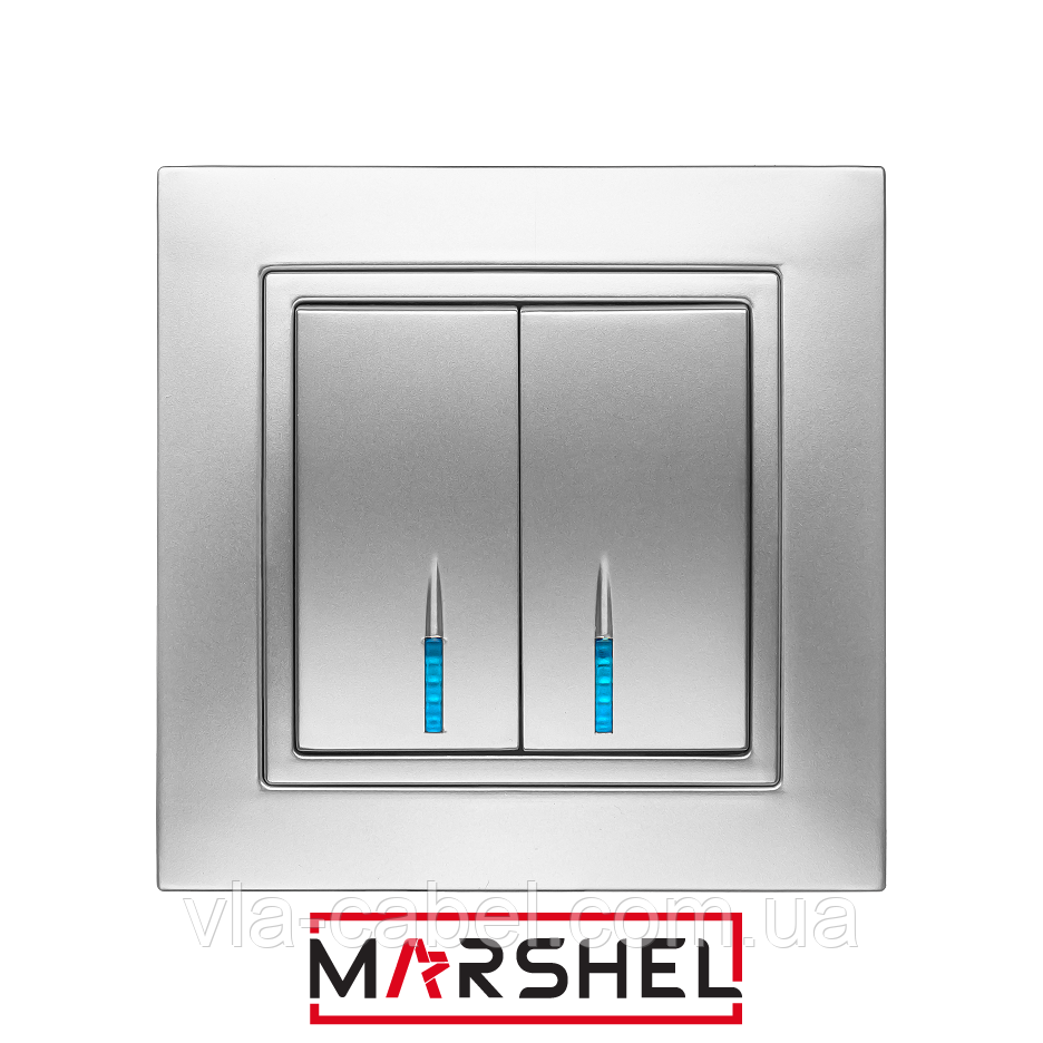 Вимикач двоклавішний з LED підсвічуванням серія "ELEGANT SILVER" ТМ"MARSHEL", фото 1