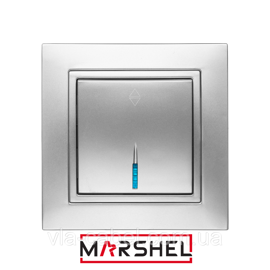 Вимикач одноклавішний з LED підсвічуванням прохідний серія "ELEGANT SILVER" ТМ"MARSHEL", фото 1