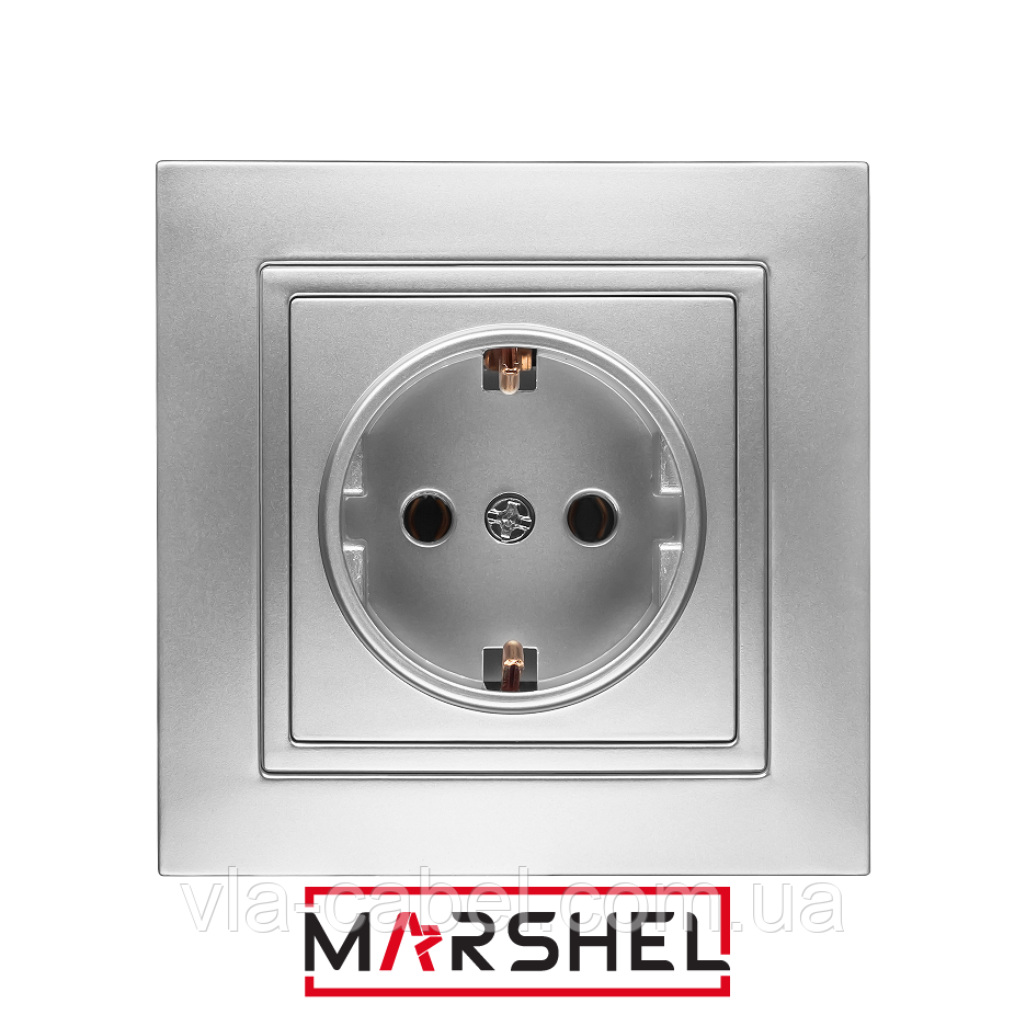 Розетка одномісна з заземленням серія "ELEGANT SILVER" ТМ"MARSHEL", фото 1