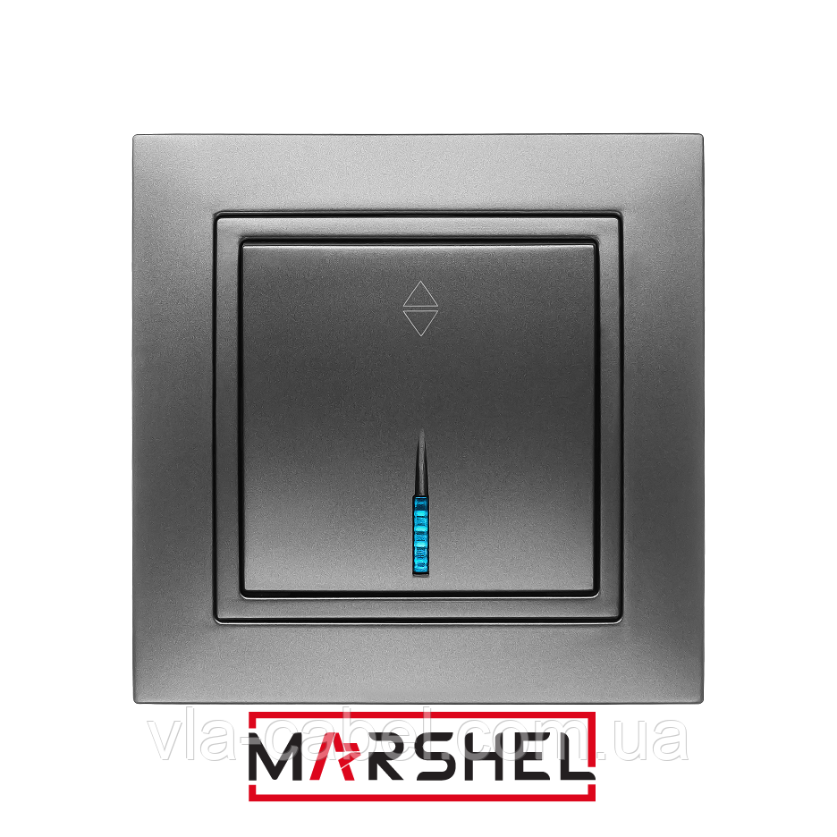 Вимикач одноклавішний з LED підсвічуванням прохідний серія "ELEGANT GRAFFITE" ТМ"MARSHEL", фото 1