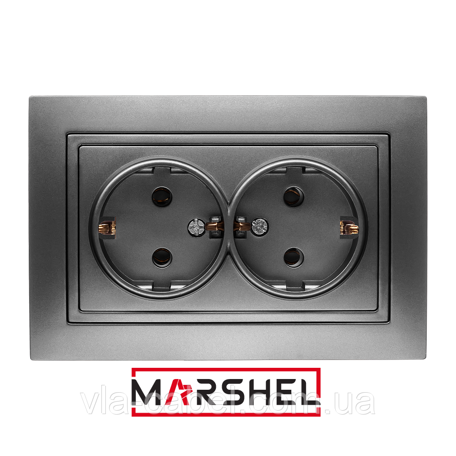 Розетка двомісна з заземленням серія "ELEGANT GRAFFITE" ТМ"MARSHEL", фото 1