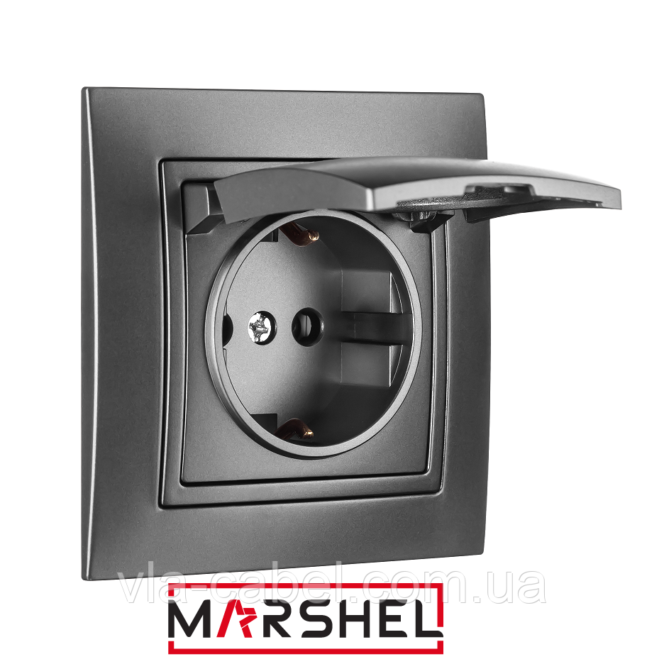 Розетка одномісна з заземленням бризгозахищена серія "ELEGANT GRAFFITE" ТМ"MARSHEL", фото 1