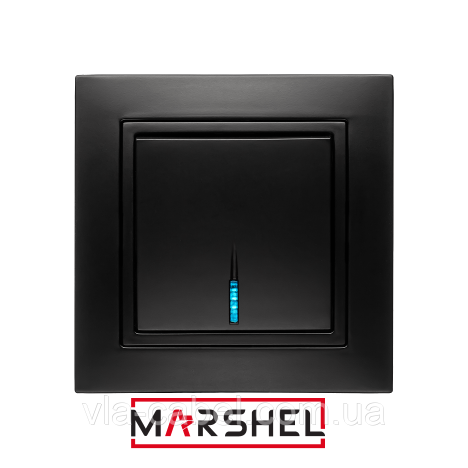 Вимикач одноклавішний з LED підсвічуванням серія "ELEGANT BLACK" ТМ"MARSHEL", фото 1