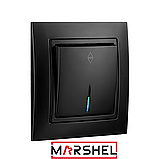 Вимикач одноклавішний з LED підсвічуванням прохідний серія "ELEGANT BLACK" ТМ"MARSHEL", фото 2