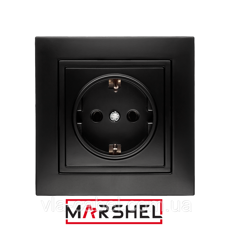 Розетка одномісна з заземленням серія "ELEGANT BLACK" ТМ"MARSHEL", фото 1