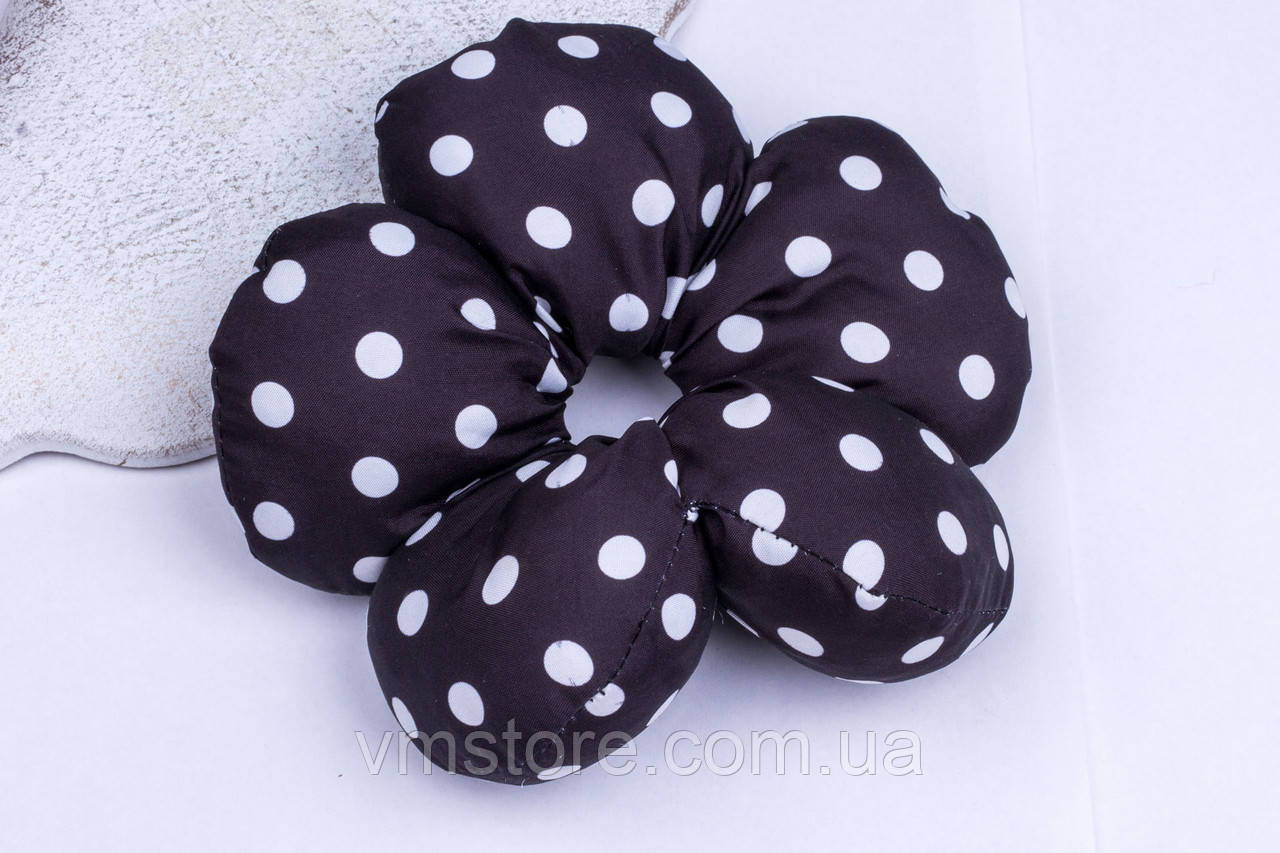 Гумка велика чорна квітка для волосся, гумка в горошок для волосся, фото 1