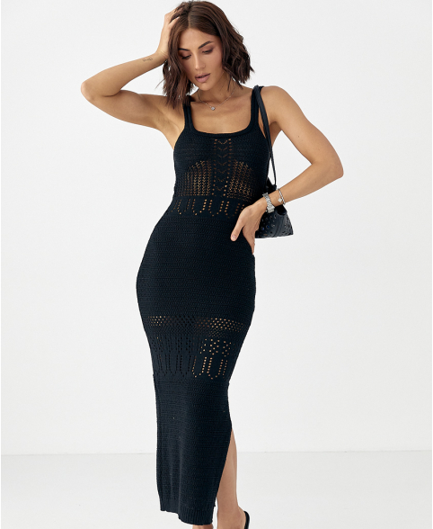 Обтягуюча літня жіноча сукня в'язана міді сарафан чорна довга сукня з відкритими плечима турція, фото 1