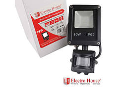 Прожектор LED з датчиком руху 10W IP65 ТМ ELECTROHOUSE