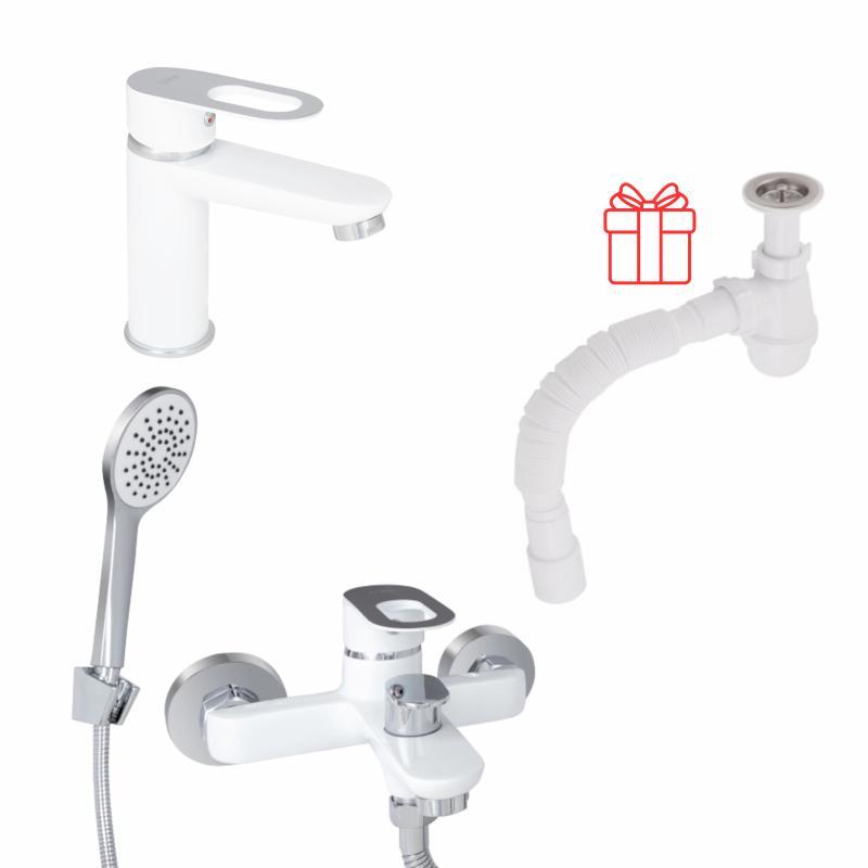 Комплект для Ванної Latwa: Змішувач для раковини LDLAT001WHI45423 + Змішувач для Ванної LDLAT006WHI45424, фото 1