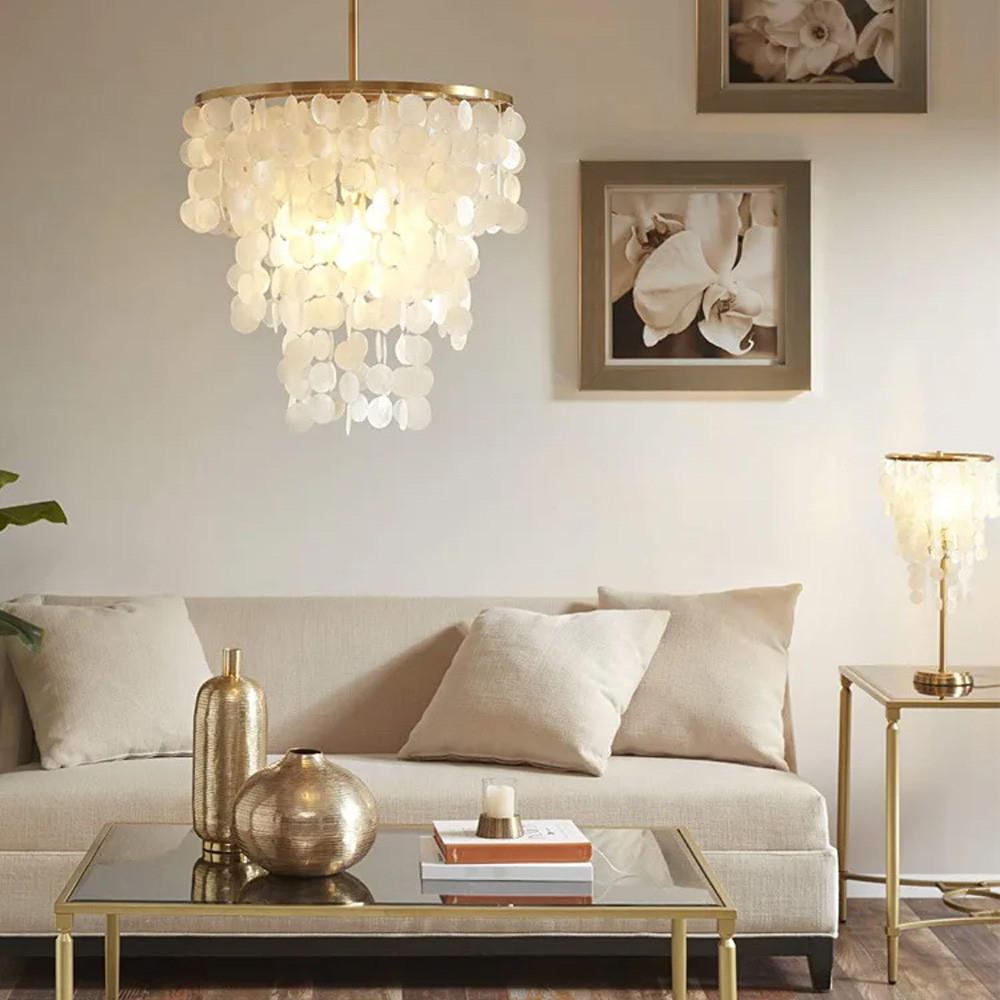 Дизайнерська золота люстра ATHELIA з перламутром 1537-300 GD, фото 1