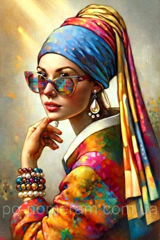 Алмазна вишивка My Art Дівчина із сережкою з голограмними стразами (MRT-TNG1671) 40 х 60 см (На підрамнику), фото 1
