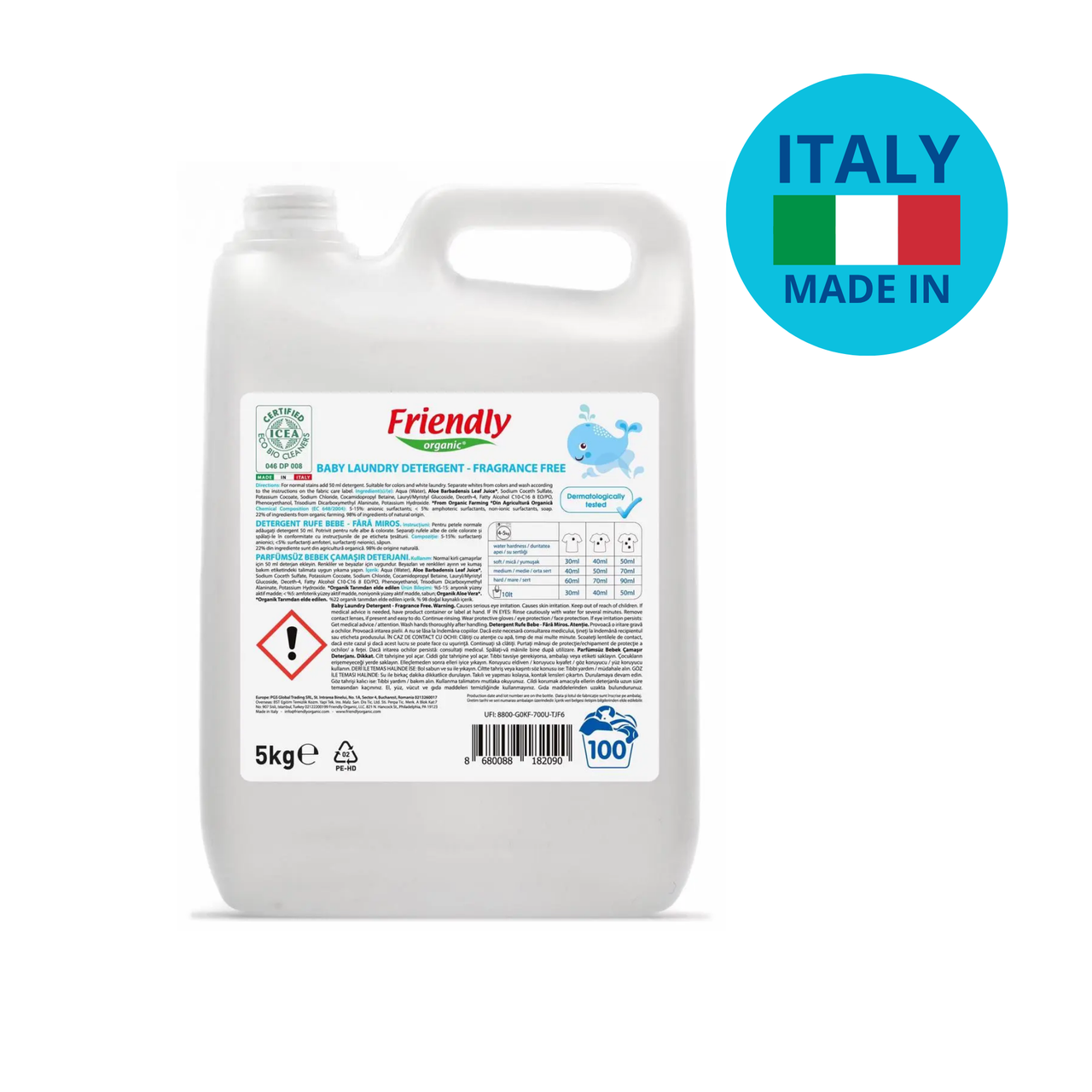 Органічний рідкий пральний порошок Friendly Organic без запаху 5000 мл (100 прань), фото 1