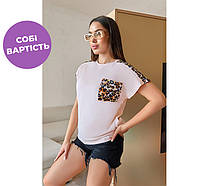 Жіноча футболка з леопардовими вставками "Esme" оптом від виробника | Норма| Розпродаж моделі