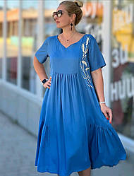 Плаття жіноче «Сакура» з короткими рукавами і V подібним вирізом горловини (з L по 4XL)