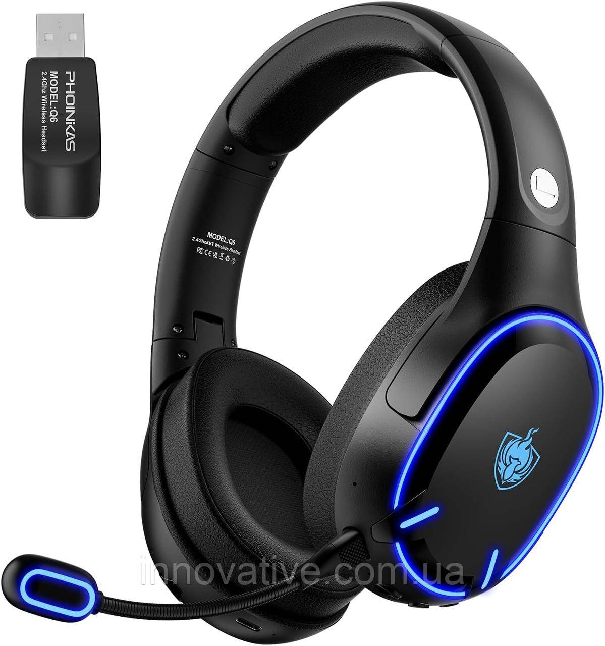 Бездротові навушники Kotion Each Q6 2.4G зі знімним мікрофоном (Чорно-синій)