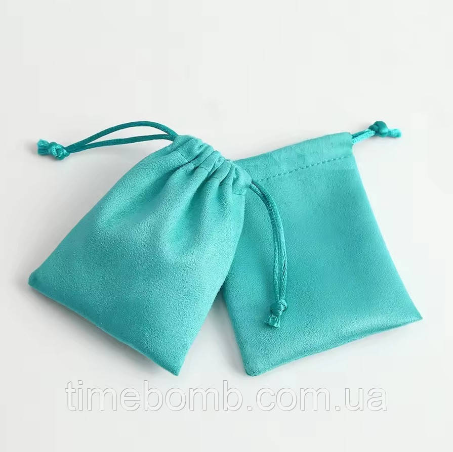 Подарунковий мішечок з фланелі 7 х 9 см бірюзовий