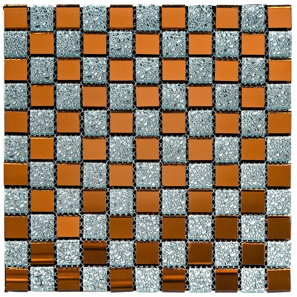 Мозаїка з декоративного скла 298х298х4,5мм Сірий+оранж SW-00002361, фото 1