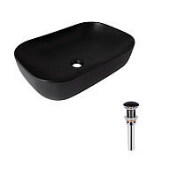 Раковина накладна Qtap Robin прямокутна 600x390x150 мм Matt Black + Донний клапан PU03