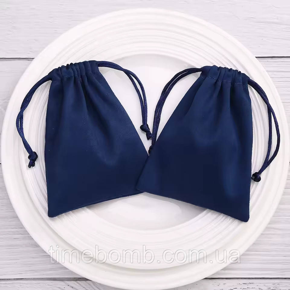 Подарунковий мішечок з фланелі 7 х 9 см темно-синій, фото 1