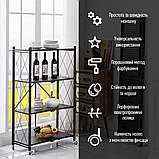 Стелаж мобільний чотириярусний універсальний розкладний з нержавіючої сталі 126х72х34см Чорний SW-00002098, фото 4