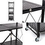 Стелаж мобільний чотириярусний універсальний розкладний з нержавіючої сталі 126х72х34см Чорний SW-00002098, фото 5