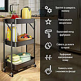 Етажерка мобільна триярусна універсальна з металу 46,5х29х77,5см Чорна SW-00002099, фото 4