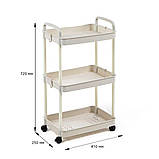 Етажерка мобільна триярусна універсальна пластикова 41х25х72см Слонова кістка SW-00002435, фото 3