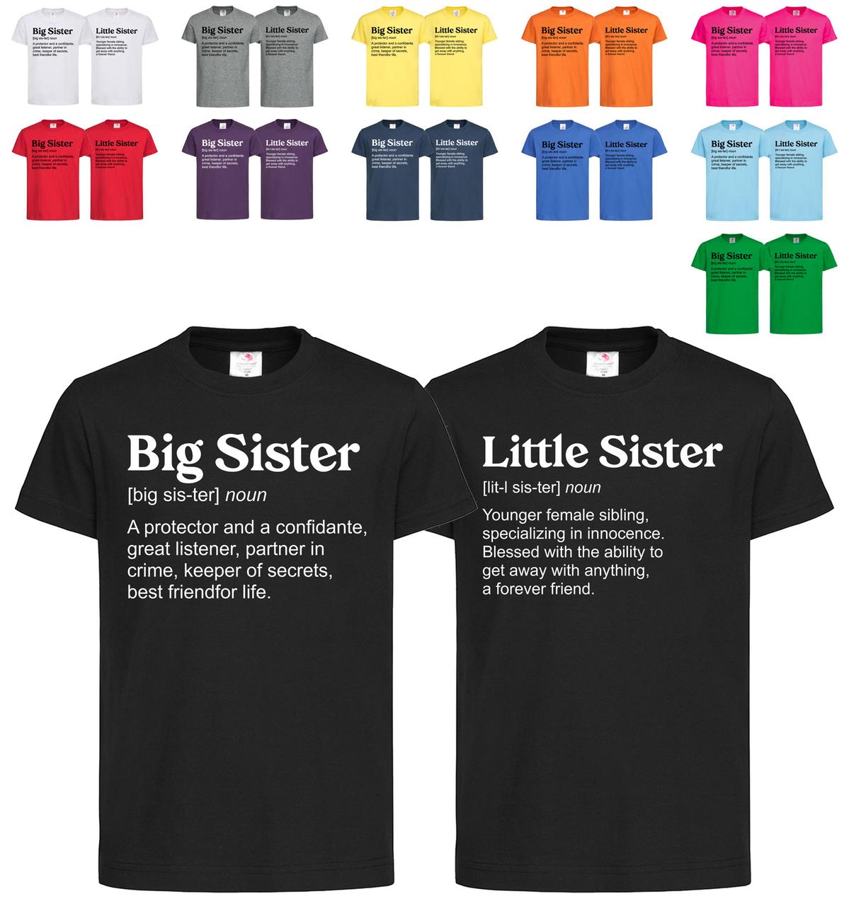 Парні чорні дитячі футболки Big sister little sister (8-5-7), фото 1