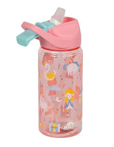 Пляшка для води пластик 600 мл, силіконовий носик, поїльник, трубочка, рожева