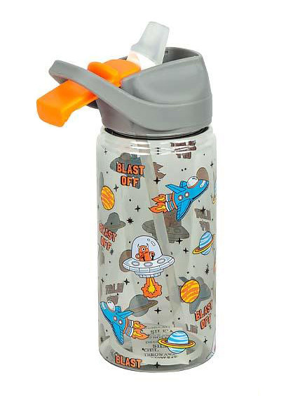 Пляшка для води пластик 600 мл, силіконовий носик, поїльник, трубочка, сіра