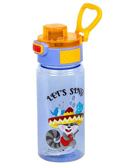 Пляшка для води пластик 600 мл, кришка з кнопкою відкриття, ручка для перенесення, синя