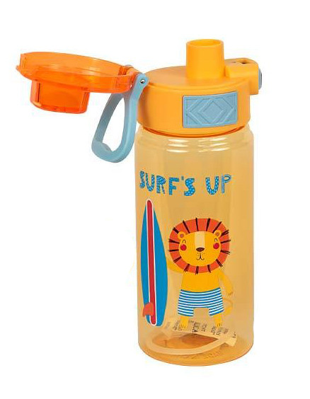 Пляшка для води пластик 600 мл, кришка з кнопкою відкриття, ручка для перенесення, помаранчева