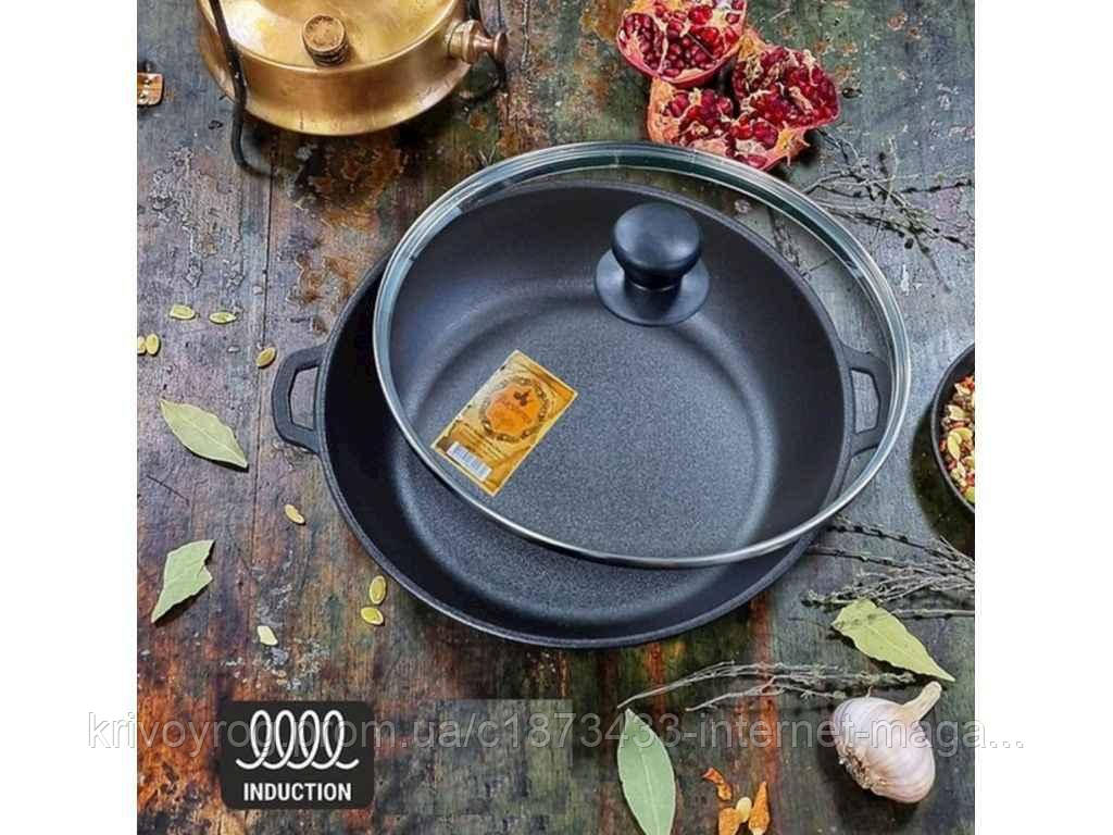 Каструля 5л чавунна лита з скляною кришкою Т403С3Ук ТМ SNT, фото 1