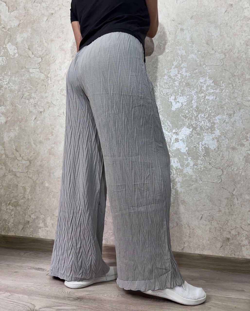 Штани повномірні палаццо сірого кольору з тканини жатка, кольори в асортименті розміри 52/54, 56/58