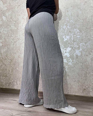 Штани повномірні палаццо сірого кольору з тканини жатка, кольори в асортименті розміри 52/54, 56/58, фото 1
