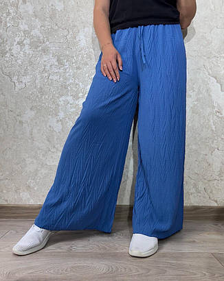 Штани повномірні палаццо кольору електрик з тканини жатка, кольори в асортименті розміри 52/54, 56/58, фото 1