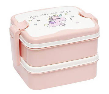Ланч бокс для дітей подвійний 1000 мл 16*12*11см, рожевий