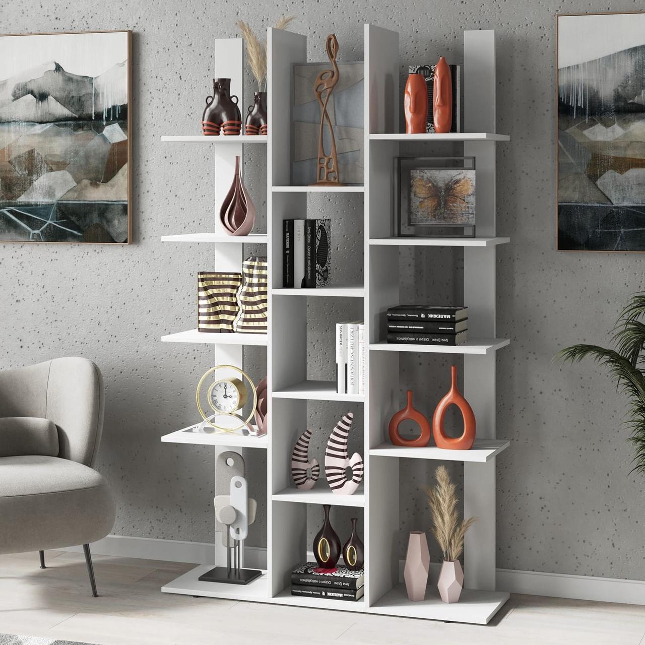 Полиця для зберігання книг і декоративних елементів на 15 комірок Книжковий стелаж для дому та офісу з ДСП, фото 1