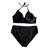 Купальник жіночий роздільний 54 чорний із тунікою-сукня синя леопард, фото 7