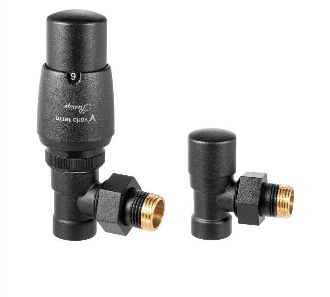 Комплект термостатичний вентилів Vario Term ROYAL, кутовий, чорний структурний., фото 1