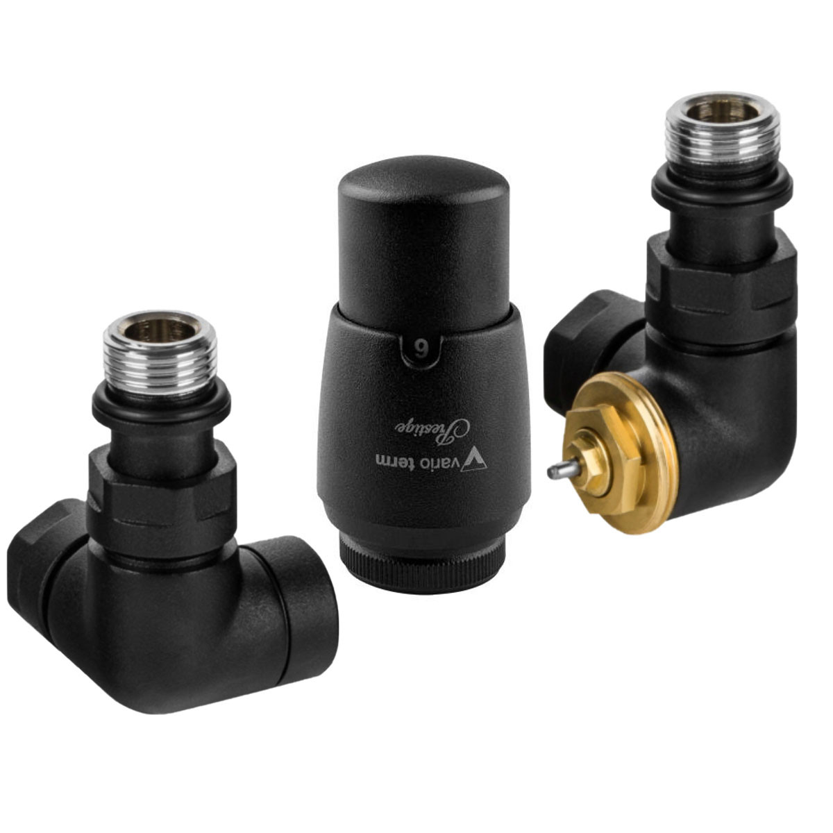 Комплект вентилів термостатичний Vario Term VISION 3-х осьовий, правий, чорний структурний, фото 1