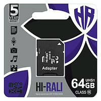Карта пам'яті Micro SD 64Gb Hi-Rali Class 10 з ад.