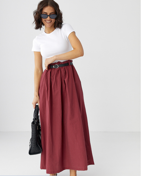 Трикотажне літнє жіноче плаття міді з поясом вільне довге бордова плаття розмір Л M, Нове, фото 1