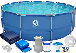 Круглий каркасний басейн Avenli (305 x 76 см) для дорослих і дітей, комплектація 19в1, Синій